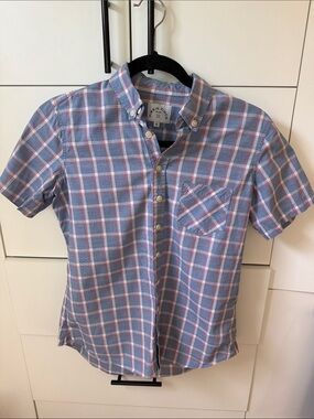 Kirrin Finch Short-Sleeve Blue Plaid Button-Down Shirt